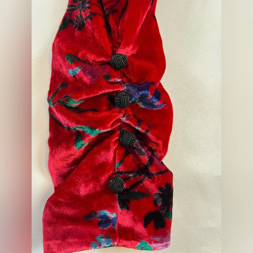 House of Harlow 1960 Revolve Red Floral Velvet Wrap Dress Holiday Party Wedding - Picture 8 of 16
